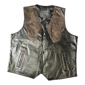 Navarre Leather Company Genuine Lambskin Vest Vintage Size L Black with Brown